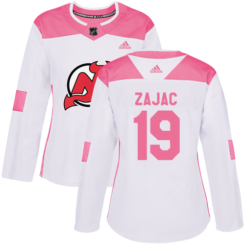 Adidas Devils #19 Travis Zajac White/Pink Authentic Fashion Women's Stitched NHL Jersey - Click Image to Close
